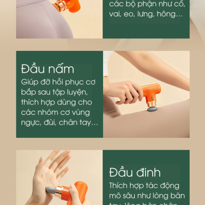 Máy Massage Cầm Tay Mini YESOUL MG12, Massage Cầm Tay 3 Đầu 3 Mức Độ, Không Gây Tiếng Ồn