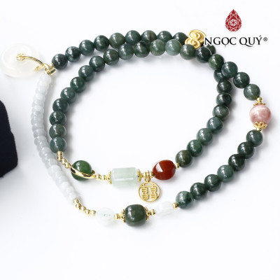 Vòng cẩm thạch 3 line phối charm bạc mạ vàng mệnh hỏa, mộc - Ngọc Quý Gemstones