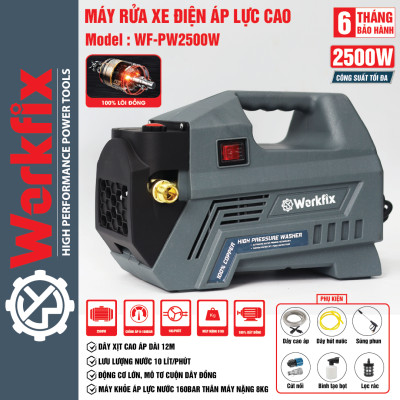 Cam Kết Lõi Đồng 100% - Máy rửa xe mini gia đình Workfik 2500w-Máy xịt rửa cao áp có tạo bọt tuyết tặng kèm đầy đủ phụ kiện, Bảo hành Chính hãg