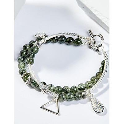 Vòng Tay Phong Thủy 2 Lines Nữ Đá Thạch Anh Tóc Xanh Phối Charm Hoa (5mm) Mệnh Mộc, Hỏa Ngọc Quý Gemstones