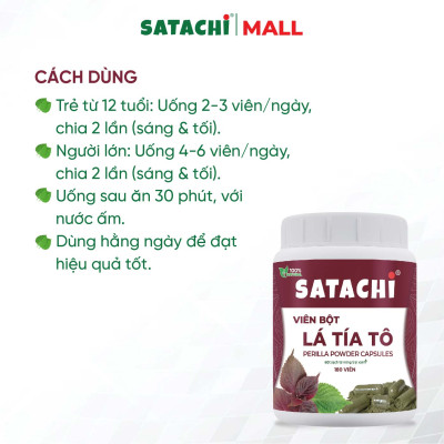 Viên Bột Tía Tô Nguyên Chất SATACHI – 100% Lá Tía Tô – Dạng Viên Tiện Lợi – Hộp 180 viên