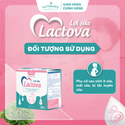 Cốm lợi sữa Lactova hỗ trợ giảm tắc tuyến sữa, tăng tiết sữa và chất lượng sữa (20 gói) - Nutramed