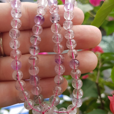 Vòng chuỗi đeo cổ Đá Super Seven tự nhiên kiểu đẹp quá Hạt 6mm lên kiểu đeo rất xinh trẻ xinh đẹp màu tím trắng bóng đẹp sang Nữ đeo may mắn phối đồ lên rất là đẹp ạ