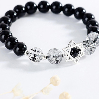 Vòng tay đá Obsidian phối thạch anh tóc đen mệnh thủy, mộc - Ngọc Quý Gemstones