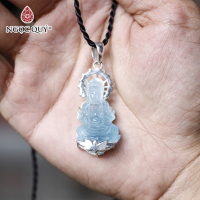 Mặt dây chuyền phật bà aquamarine bọc bạc 40.5x18mm mệnh thủy, mộc - Ngọc Quý Gemstones