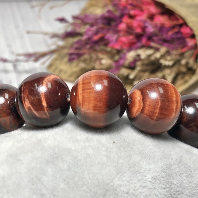 Vòng tay Thạch Anh Mắt Hổ nâu đỏ 14mm mix tỳ hưu bạc