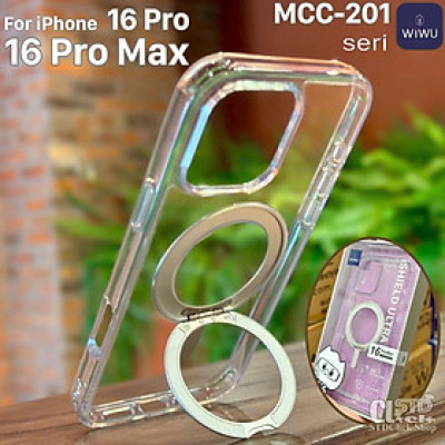 Ốp lưng cho iPhone 16 Pro Max - 16 Pro - 16 Plus - 16 hiệu WI WU MCC-201 nhựa cứng trong viền dẻo + vòng nam châm kiêm giá đỡ - Hàng chính hãng