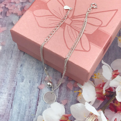 Vòng Tay Nữ Mix Bi Cầu Và Miếng Bạc Có Thể Khắc Chữ Nhẹ Nhàng Nữ Tính BẠC HIỂU MINH LTU533S