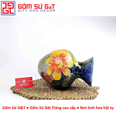 Lọ hoa Mosaic miệng loe khắc hoa hướng dương