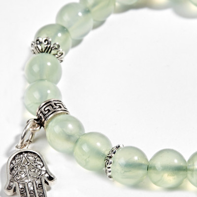 Vòng Thạch Anh Xanh Phối Charm Bạc (8mm)
