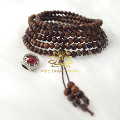 Vòng tay Chuỗi Tràng Hạt 216 4mm Trầm Sánh Chìm MIX Bạc S925 CHARM (Đỏ) - Trầm Hương Tự Nhiên