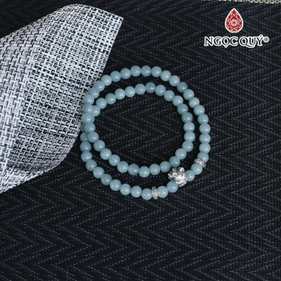 Vòng tay lam ngọc 2 line phối charm hồ ly 9 đuôi bạc mệnh thủy, mộc - Ngoc Quý Gemstones