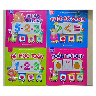 Combo 4 cuốn Sách tự xóa: Bé học phép trừ - Phép so sánh - Bé học toán - Toán tư duy (tặng kèm bút) - NTbooks