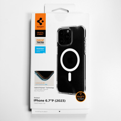 Ốp Lưng dành cho iPhone 15 Pro Max Spigen Crystal Hybrid MagFit Clear Case - Hàng Chính Hãng