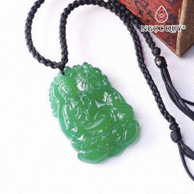 Mặt dây chuyền phật bà cưỡi rồng đá mã não xanh 54x44x9mm mệnh hỏa, mộc - Ngọc Qúy Gemstones