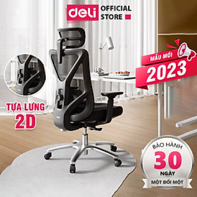 Ghế Xoay Văn Phòng Công Thái Học Cao Cấp Có Khóa Ngả Lưng 135 Độ Có Tùy Chỉnh Tựa Tay, Tựa Cổ Deli  Hỗ Trợ Đốt Sống Cổ Tối Ưu Tư Thế Ngồi - Ghế Giám Đốc Bảo Hành 3 Năm