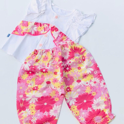 Bộ quần áo lửng trắng bé gái quần họa tiết hoa hồng - AICDBGQ3VNF0 - AIN Closet