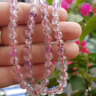 Vòng chuỗi đeo cổ Đá Super Seven tự nhiên kiểu đẹp quá Hạt 6mm lên kiểu đeo rất xinh trẻ xinh đẹp màu tím trắng bóng đẹp sang Nữ đeo may mắn phối đồ lên rất là đẹp ạ