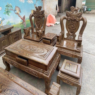 Bộ bàn ghế Nghê Phượng gỗ Mun Đuôi Công