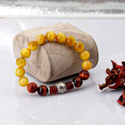 Vòng tay Mắt hổ vàng 10mm + Charm do Anqlo tác chế 