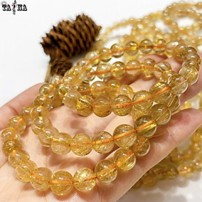 Vòng tay đá thạch anh tóc vàng 8mm 6A VIP hợp mệnh Kim, Thổ