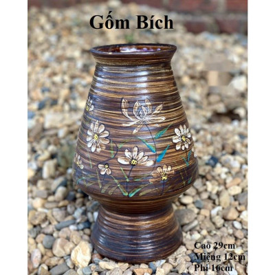 Bình Hoa Lọ Hoa Men Mộc Dáng Ly Ngược Vẽ Tay Gốm Sứ Bát Tràng 