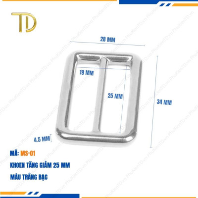 Khoen tăng giảm dây túi xách, Khoen chỉnh dây đeo túi, Tăng đơn túi xách 25mm mạ điện độ bền 5-8 năm