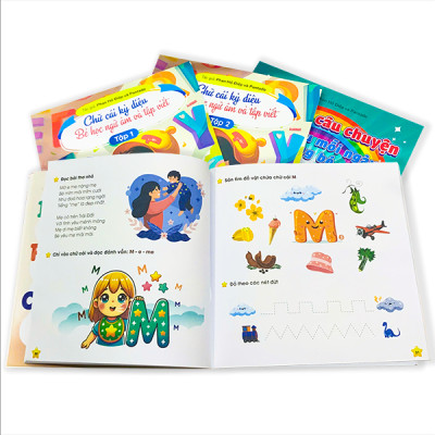 Combo 8 sách Tiền Tiểu học gồm Toán và Tiếng Việt cho bé 4-6 tuổi có App Bài Giảng cho bé sẵn sàng bước vào lớp 1