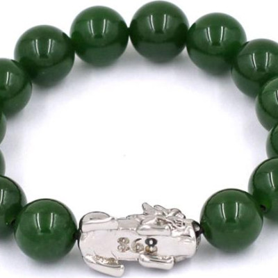Chuỗi đeo tay thạch anh xanh rêu 12 ly - cẩn Tỳ Hưu inox VTAXRTHT12 - kèm hộp nhung - hợp mệnh Hỏa, mệnh Mộc
