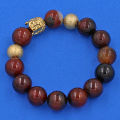 Chuỗi hạt đeo tay Thạch Anh Nâu 14 ly - Vòng tay Phật A Di Đà inox vàng VTANNLVHB14 - Vòng đeo tay size lớn