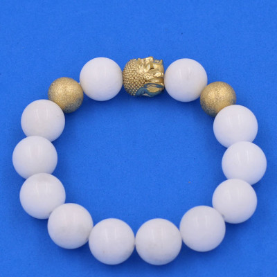 Chuỗi đeo tay San Hô Trắng 14 ly - Vòng tay Phật A Di Đà inox vàng VSHTNLVHB14 - hợp mệnh Kim, mệnh Thủy - Vòng đeo tay size lớn