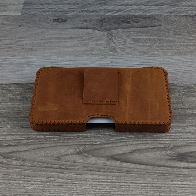 Bao Da Đeo Lưng dành cho iphone 11 Dạng Hộp Da Sáp Nâu Bò