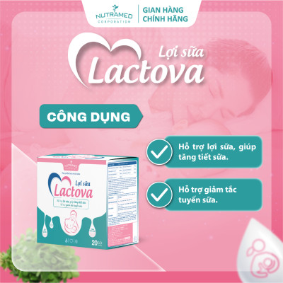 Cốm lợi sữa Lactova hỗ trợ giảm tắc tuyến sữa, tăng tiết sữa và chất lượng sữa (20 gói) - Nutramed