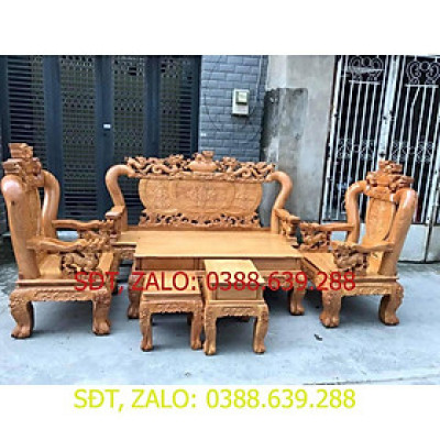 Bộ bàn ghế giả cổ nghê đỉnh gỗ gõ đỏ
