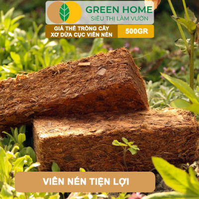 Xơ Dừa Cục Greenhome, Viên 500gr, Sơ Dừa Nén, Nở Gấp 5 Lần, Kích Thích Rễ, Thoát Nước Tốt Giá Thể Kiểng Lá, Phong Lan