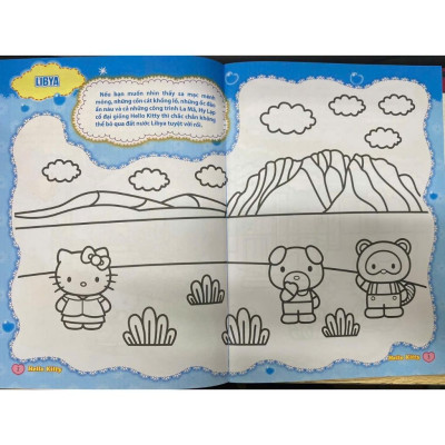 Sách - Hello Kitty Tinh Nghịch Mê Du Lịch - Châu Phi Hùng Vĩ - Tô Màu Và Dán Hình Sticker - Minh Thắng