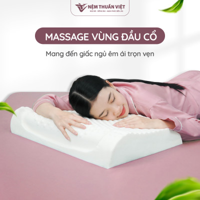 Gối Nằm Cao Su Massage Thuần Việt - Thiết Kế Lượn Sóng, Có Gai Massage, Giảm Đau Vai Gáy Cổ