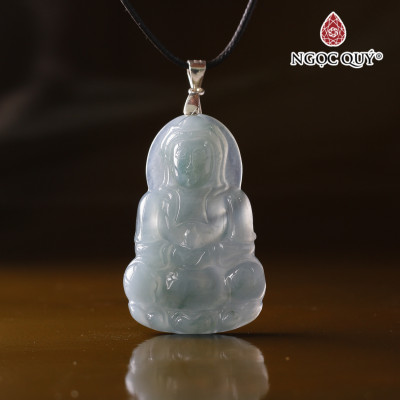 Mặt dây chuyền phật bà lam ngọc 39x25mm mệnh thủy mộc - Ngọc Qúy Gemstones