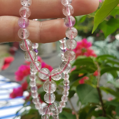 Vòng chuỗi đeo cổ Đá Super Seven tự nhiên kiểu đẹp quá Hạt 6mm lên kiểu đeo rất xinh trẻ xinh đẹp màu tím trắng bóng đẹp sang Nữ đeo may mắn phối đồ lên rất là đẹp ạ