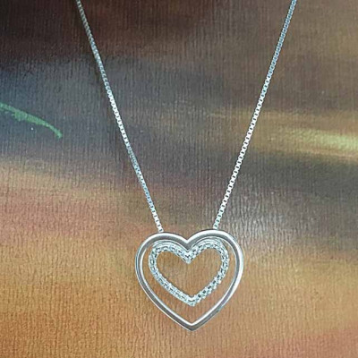 Bộ dây chuyền liền mặt trang sức bạc Ý S925 Bạc Xinh - Tim xinh đính đá PP1569