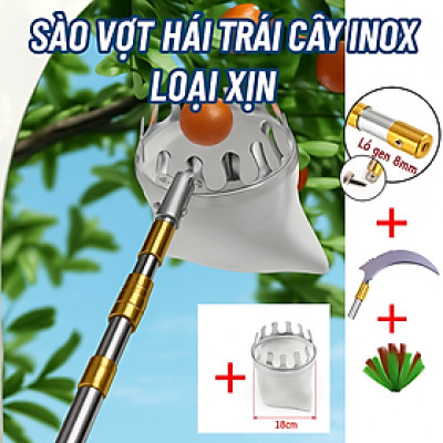 Bộ Sào Vợt Inox Hái Trái Cây Trên Cao 6M – Rút Dài, Kèm 4 Phụ Kiện Cao Cấp Loại 1