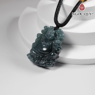 Mặt dây chuyền đá phật di lặc cẩm thạch lam ngọc type A 39x29mm mệnh hỏa mộc - Ngọc Quý Gemstones