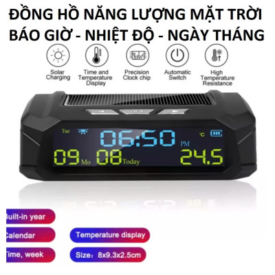 Đồng Hồ Gắn Ô Tô 3in1 Năng Lượng Mặt Trời Mẫu Mới: Báo Giờ, Ngày Tháng, Nhiệt Độ - Màn Hình LED Đa Năng Cực Tiện