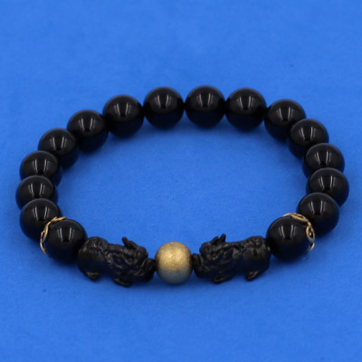 Vòng tay Thạch Anh Đen size 8 ly, 10 ly, 12 ly - Vòng tay Tỳ Hưu Đôi inox đen VTAETHHEV8 - hợp mệnh Mộc, mệnh Thủy