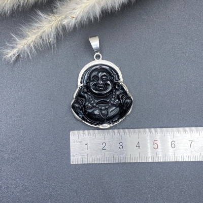 Mặt Dây Chuyền Nam Di Lặc Đá Đen Bọc Bạc Bạc Hiểu Minh MDN482