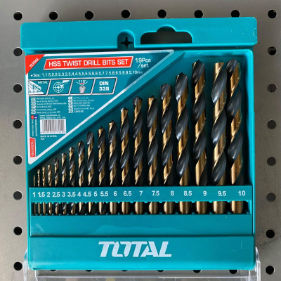 BỘ MŨI KHOAN KIM LOẠI HSS 19 CHI TIẾT 1-10MM TOTAL TACSD0195
