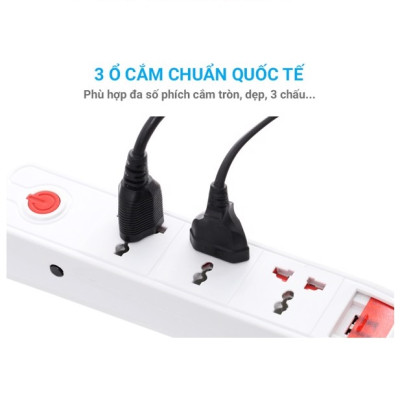 Ổ cắm Điện Quang ĐQ ESK 5W DBW103USB ( kiểu tàu siêu tốc ,3 lỗ 3 chấu, 2 USB, dây dài 5m)