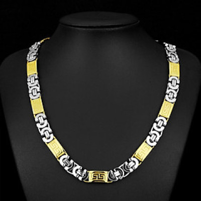 Dây chuyền nam kiểu xích hoa văn mê cung bằng thép không gỉ 316L (vàng trắng) - Q90