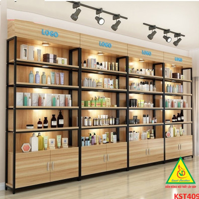 Kệ trưng bày sản phẩm, hàng hóa , kệ trang trí khung sắt mặt gỗ KST409 - Nội thất lắp ráp Viễn Đông Adv