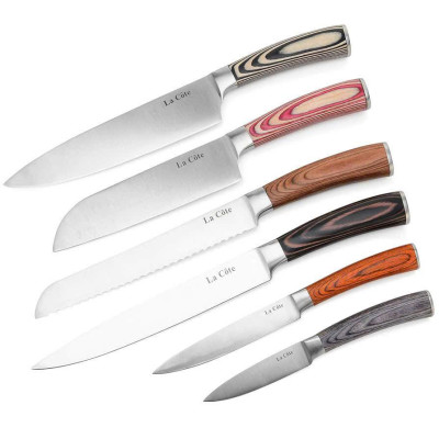 Bộ 6 dao LA CÔTE + đốc gỗ cao cấp hàng chính hãng